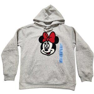 Disney Womens‎ Mini Mouse Hoodie Fleece Pullover Embroidery Logo Gray Large